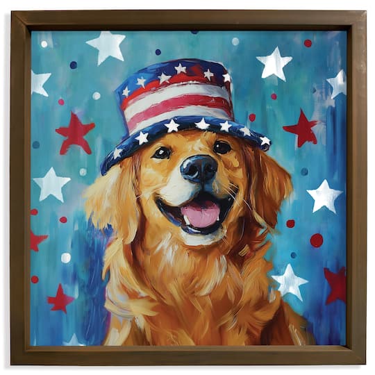 16" x 16" Patriotic Golden Retriever Framed Print